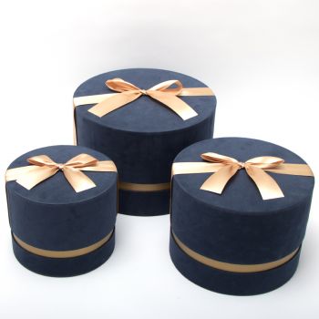Set 3 scatole rettangolari velluto bordeaux con fiocco 30 x 30 x 20 cm
