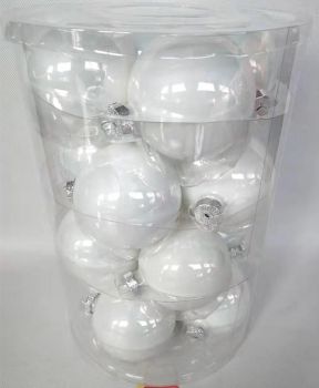 Box 16 sfere vetro 8 cm bianco