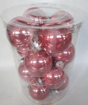 Box 16 sfere vetro 8 cm rosa