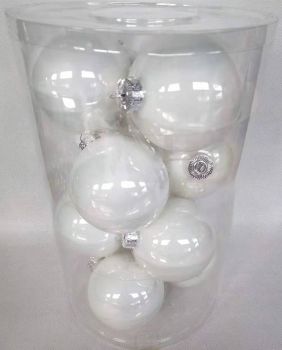 Box 12 sfere vetro 10 cm bianco