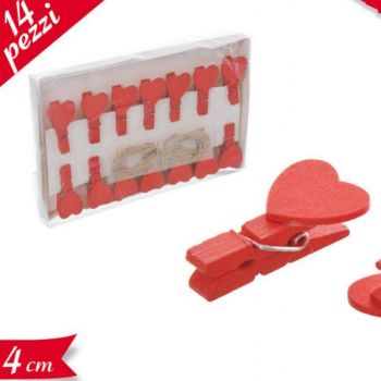 14 Mollette Forma Cuore Con Corda 3 Cm