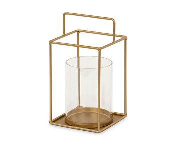 Lanterna in metallo oro con vetro 10 x 18 cm
