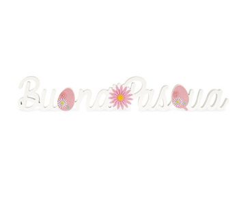 Scritta buona Pasqua in legno bianca 68 x 11 cm