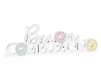 Scritta buon compleanno con donut bianca 55 x 18 cm