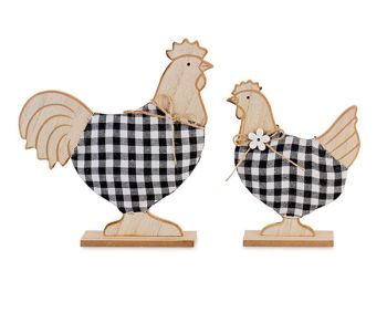 Set 2 Gallo e gallina Quadretti neri H 220 / 270 mm