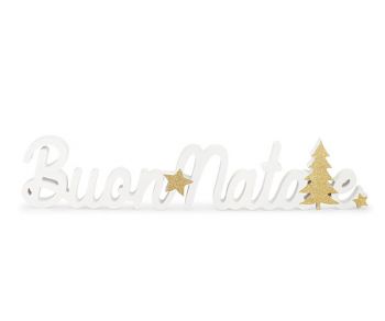 Scritta "Buon Natale" bianco e oro 62.5 x 13 cm