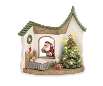 Casa con Babbo Natale e bimbo con led