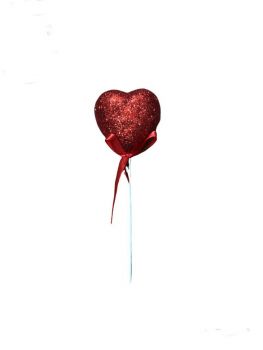 Pick cuore rosso glitter con gambo in metallo 4 cm