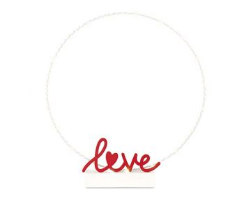 Cerchio bianco con la scritta " Love " rossa e led 46 x 50.5 cm