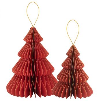 2 Alberi In Carta Rosso Con Profilo In Oro 20 25 Cm