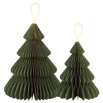 2 Alberi In Carta Verde Con Profilo In Oro 20 25 Cm