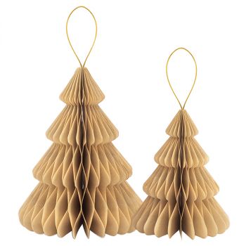 2 Alberi In Carta Kraft Con Profilo In Oro 20 25 Cm
