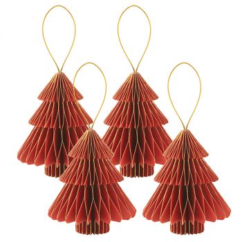 4 Alberi In Carta Rosso E Oro 10 Cm