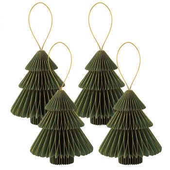 4 Alberi In Carta Verde E Oro 10 Cm