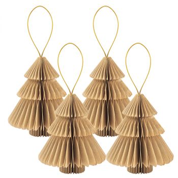 4 Alberi In Carta Kraft E Oro 10 Cm