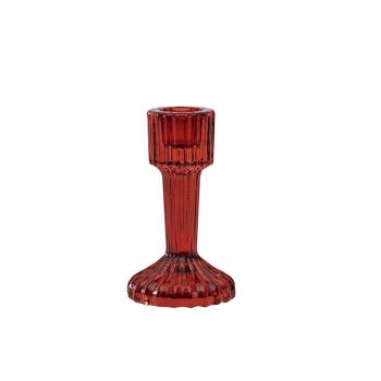 Candelabro In Vetro Rigato Rosso 11 Cm