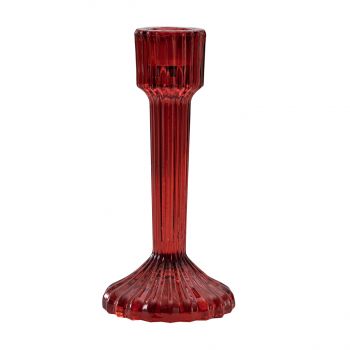 Candelabro In Vetro Rigato Rosso 16 Cm