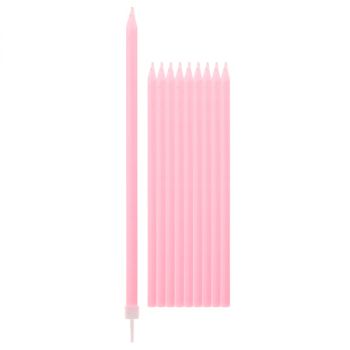 10 Candeline Con Sostegni Rosa 15.5 Cm