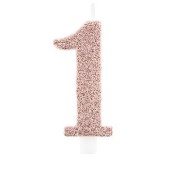 Candelina per torta rose gold glitter numero 1