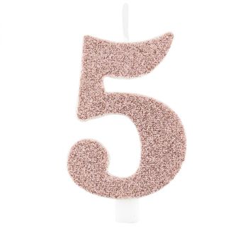 Candelina per torta rose gold glitter numero 5