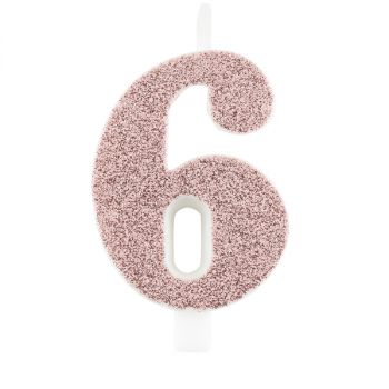 Candelina per torta rose gold glitter numero 6