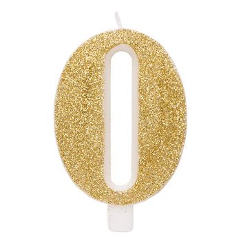 Candelina per torta oro glitter numero 0