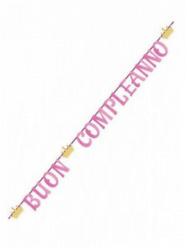 Festone Buon Compleanno Rosa Con Corone Glitter 3,6 mt 