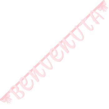 Festone con fiocco "Benvenuta" 200 cm rosa