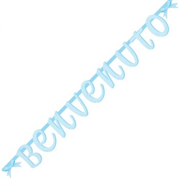 Festone con fiocco "Benvenuto" 200 cm azzurro