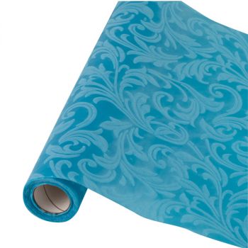 Table runner tessuto damascato floccato cm 28 x 30 azzurro