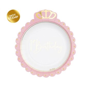 8 Piatti Con Corona First Birthday Girl 20 Cm