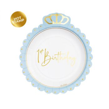 8 Piatti Con Corona First Birthday Boy 20 Cm