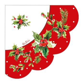 16 Tovaglioli Holly Christmas Smerlo 33 X 33 Cm