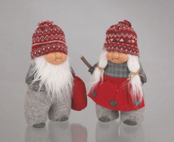 Kit 2 gnomi natalizi con abito grigio e cappello rosso 27 x 13 x 35 cm