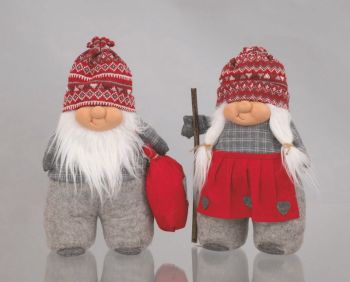 Kit 2 gnomi natalizi con abito grigio e cappello rosso 31 x 16 x 42 cm