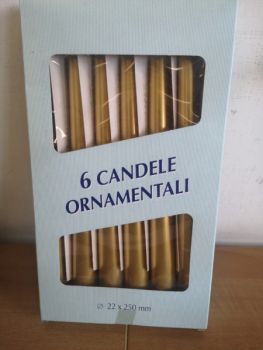 6 Candele Coniche Oro 25 cm