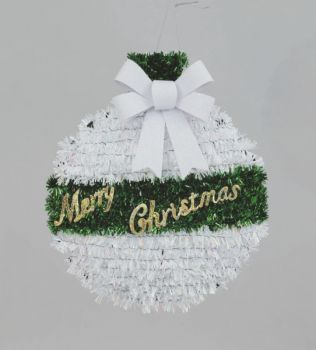 Sfera In Pvc Con scritta Merry Christmas Filo Bianco e Verde 25 cm