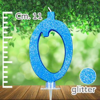 Candelina Azzurra Glitter Numero 0 11 Cm