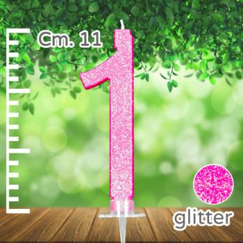 Candelina Fucsia Glitter Numero 1 11 Cm