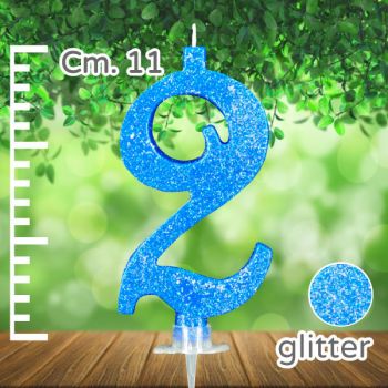 Candelina Azzurra Glitter Numero 2 11 Cm