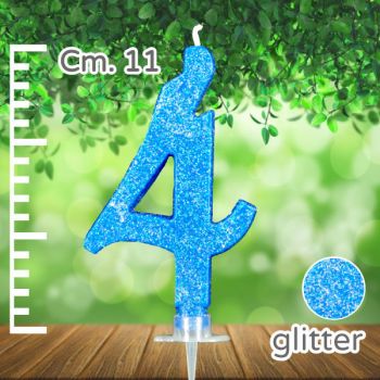 Candelina Azzurra Glitter Numero 4 11 Cm
