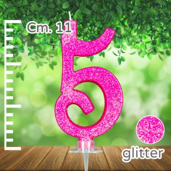 Candelina Fucsia Glitter Numero 5 11 Cm