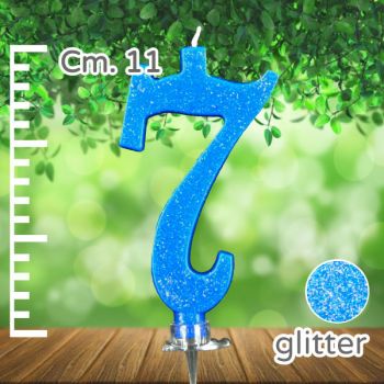 Candelina Azzurra Glitter Numero 7 11 Cm