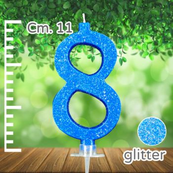 Candelina Azzurra Glitter Numero 8 11 Cm