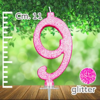 Candelina Fucsia Glitter Numero 9 11 Cm