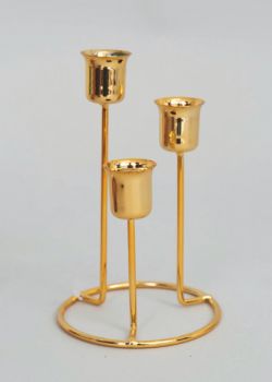 Porta candela in Metallo Triplo Oro a Colonna 10 X 16 Cm