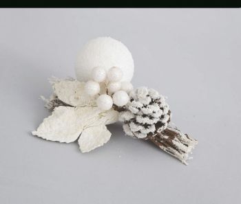 Rametto Bianco Con Fascina Sfera Pigna E Bacche 14 cm