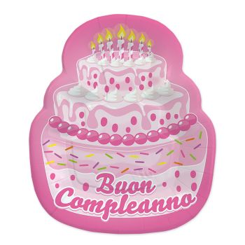 Piatti in cartoncino sagomati Cake rosa 20 x 24 cm 8 pezzi