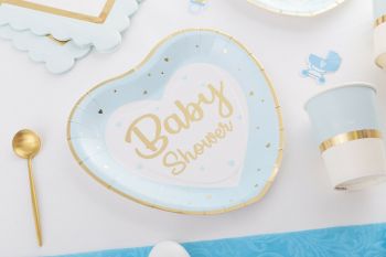 Piatto baby shower azzurro/oro