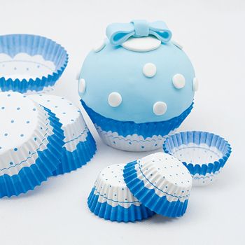 100 Pirottini di carta per muffin pois azzurro 3 x 2 cm